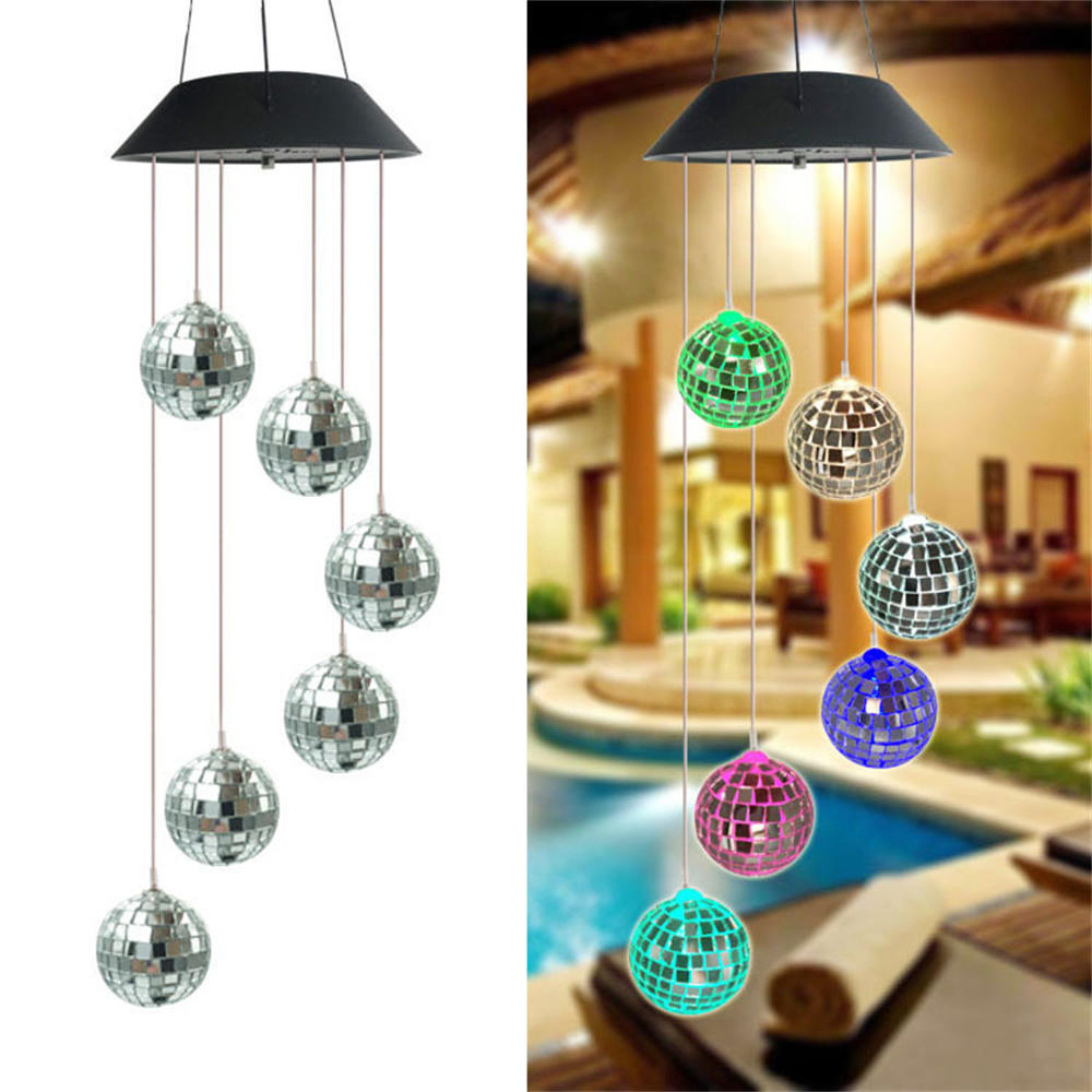Fargeskiftende Disco Speil Ball Lampe Solcelledrevet Vindklokke Mobilt hengelys for hage Landskap Pathway Festival Dekor