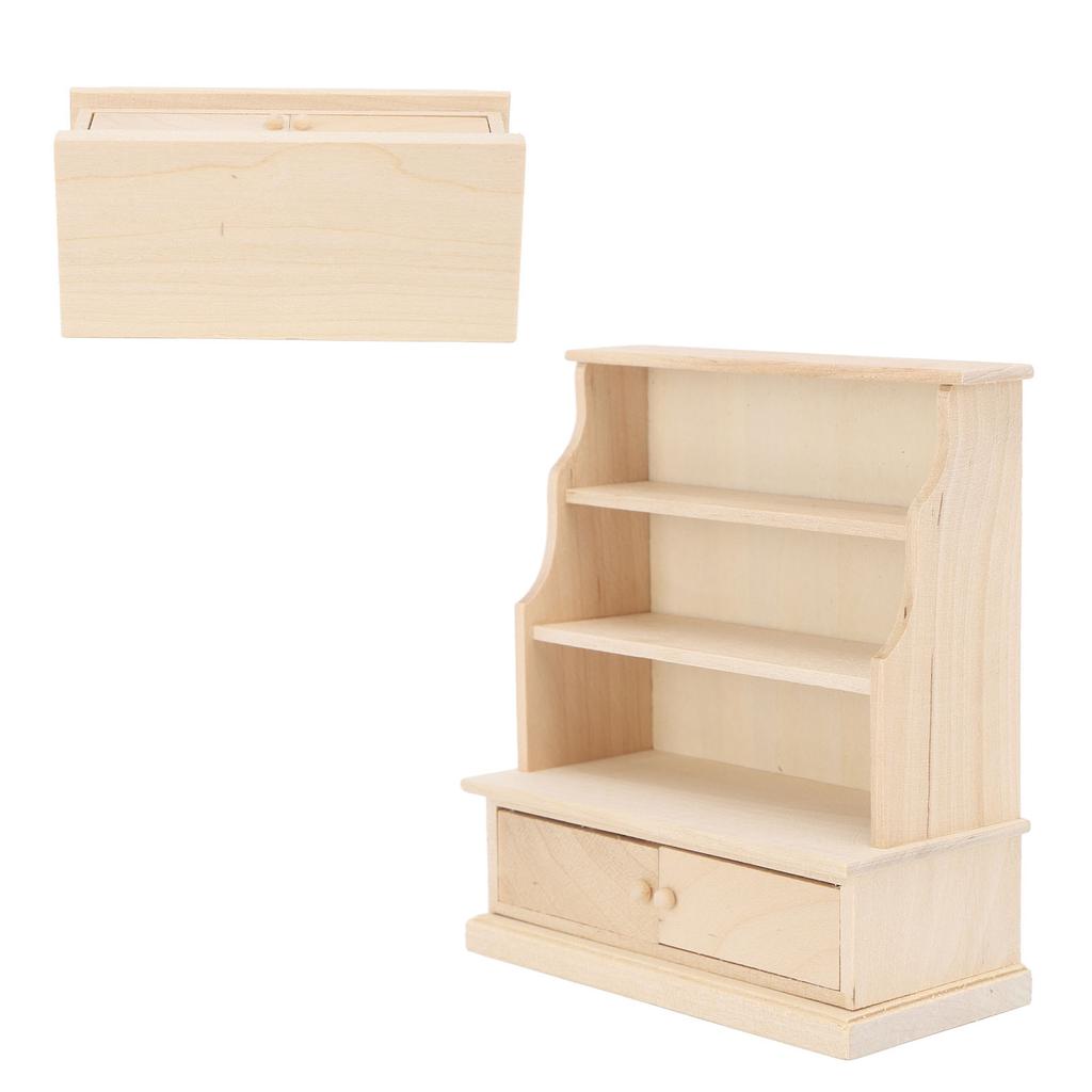 Dollhouse Bookshelf 1:12 Wooden Miniature Decoration Rugged Dollhouse Bookcase for Kids Bedroom Playroom