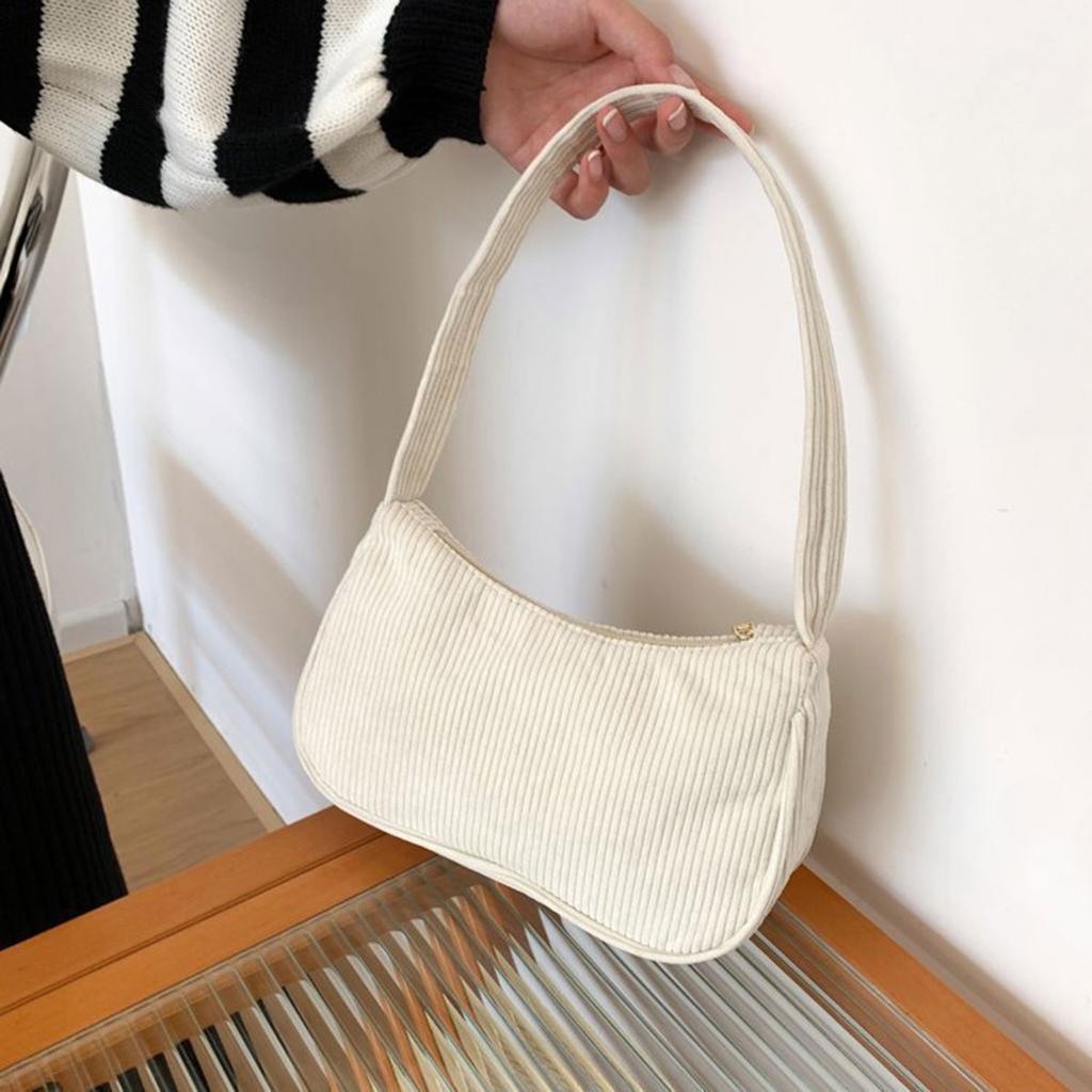 Retro Underarm Bag Women's Half Moon Shoulder Bag Fashion Solid Color Small Handbags For Women New Zipper Corduroy Clutch