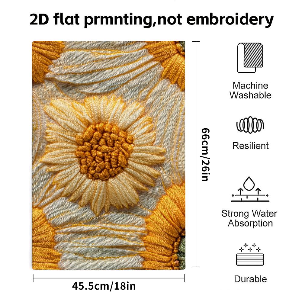 Vintage Sunflower Embroidery Bath Towel, Quick Dry Super Absorbent Decor Hand Towel