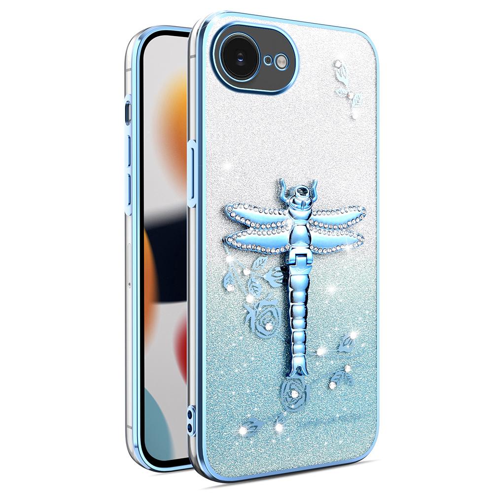 

KADEM For iPhone 16e Case Dragonfly Kickstand TPU Flowers Glitter Phone Cover Blue