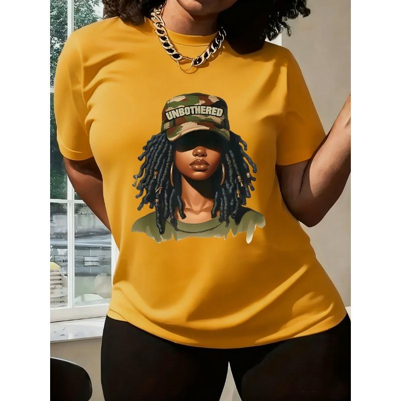 

Camouflage Hat Black Women Print, Round Neck Short Sleeve T-shirt, Casual Style S