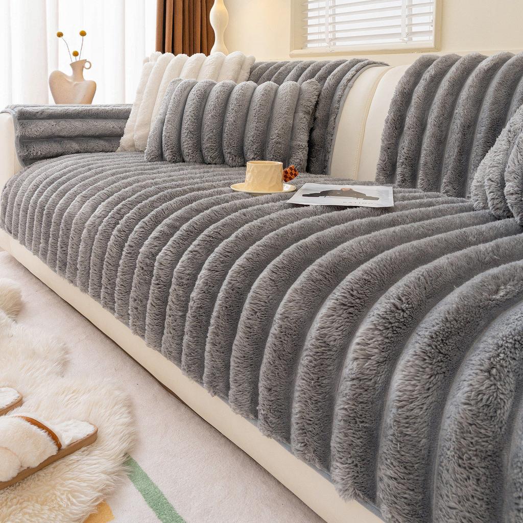 Vintage Plush Sofa Cover Autumn Winter  New Style Mid-Century Thickened Soft Comfortable Sofa Cover Cushion Fixed Non-Slip