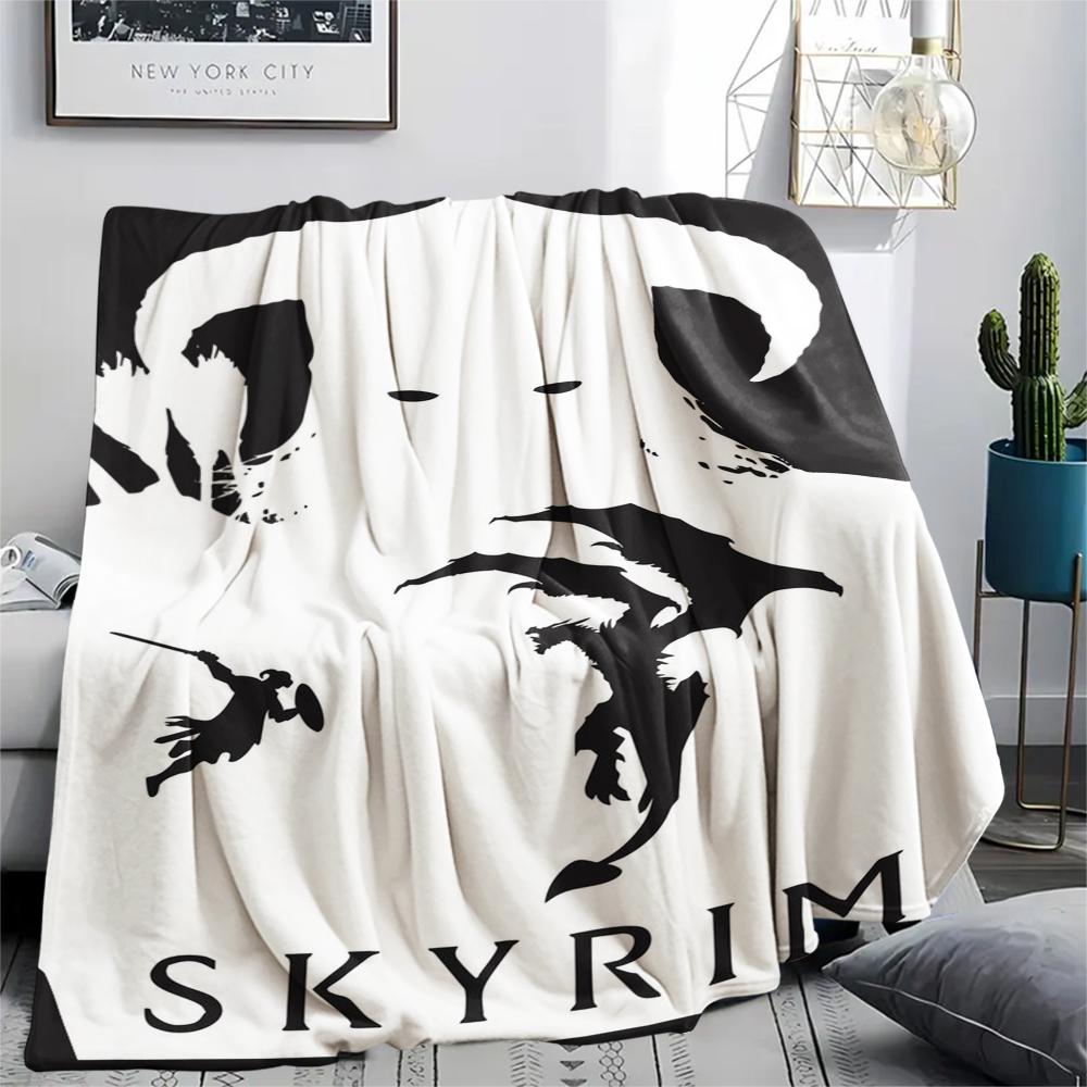 1 szt. Koc Flanelowy z Nadrukiem Skyrim, Wysoka jakość, Wygodny na Wszystkie Pory Roku, Wystrój Domu, Ciepło i Komfort, Idealny na Prezenty Świąteczne167
