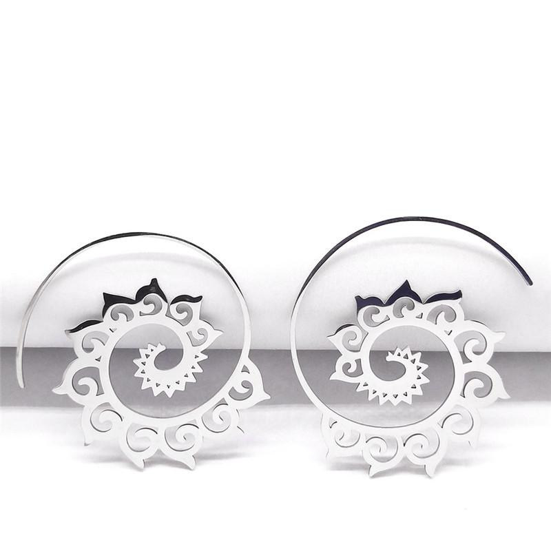 

Богемные этнические резные геометрические серьги-подвески - Винтажный дизайн из нержавеющей стали серебряный