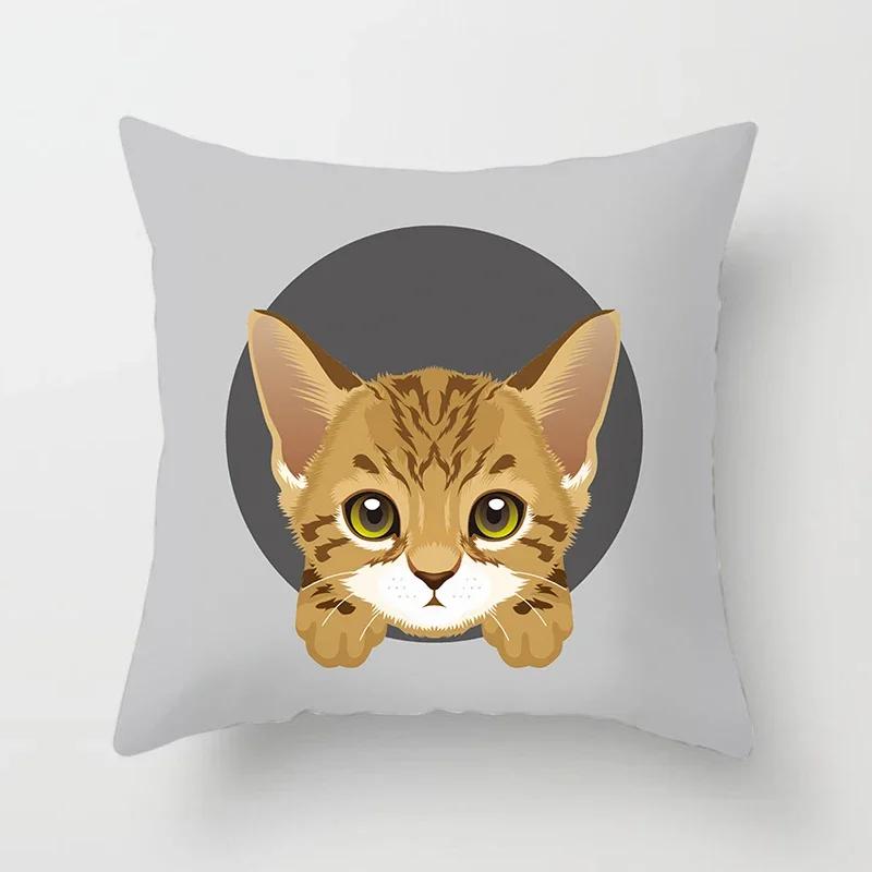 Cute Cat Round Head Home Decor Cushion Cover Naughty Cat Sofa Car Decoration 45X45Cm Pillowcase Square Polyester Pillowcase