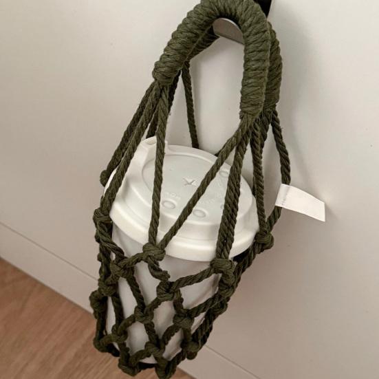 Handwoven Cup Sling Bag Hand Knitted Reusable Coffee Cup Holder Tea Cold