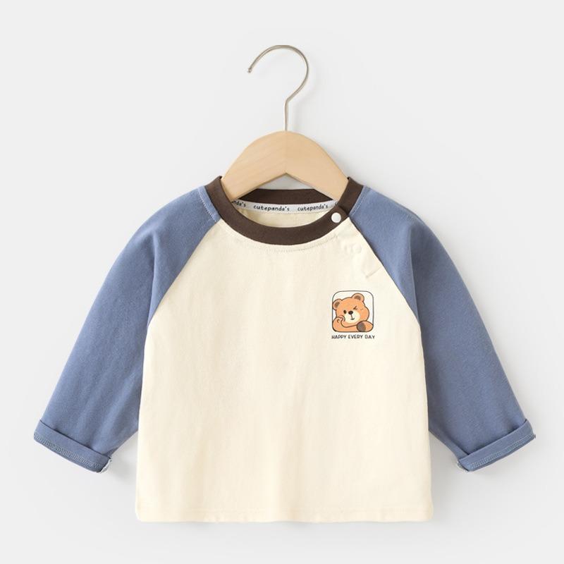 

Детская хлопковая футболка с длинными рукавами на весну и осень, верхняя часть, базовая рубашка 73cm светло-синий