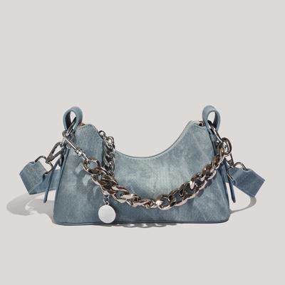 2025 Herbst/Winter Vintage Denim Kette Crossbody Baguette Tasche