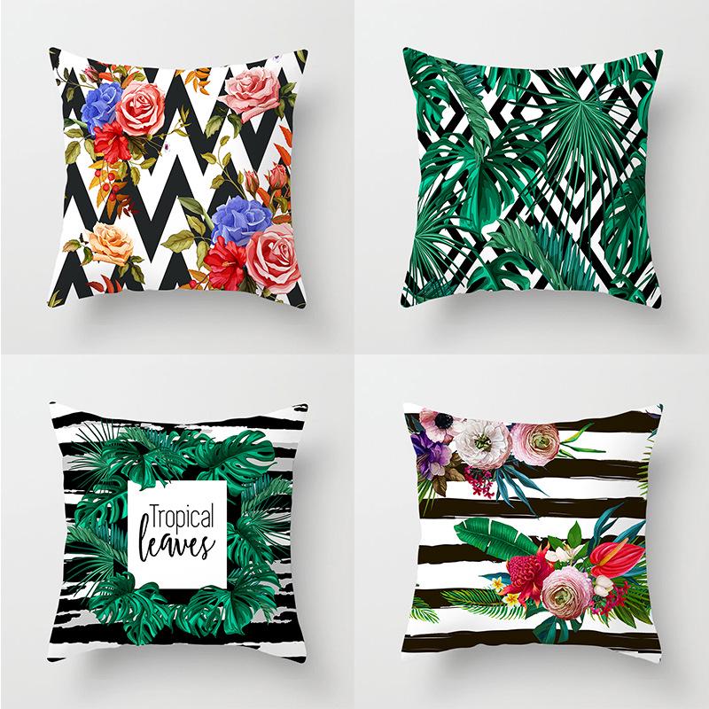 Ins Plant Flower Peach Skin Fleece Pillow Cover Sofa Car Pillow Cushion Cover Lunch Home Furnishing
