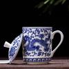 Kubek z porcelany Jingdezhen w kolorze niebiesko-białym, ceramiczny kubek z chińskim smokiem, kubek do wody na spotkania biurowe, kubek z porcelany kostnej na zieloną herbatę i kawę