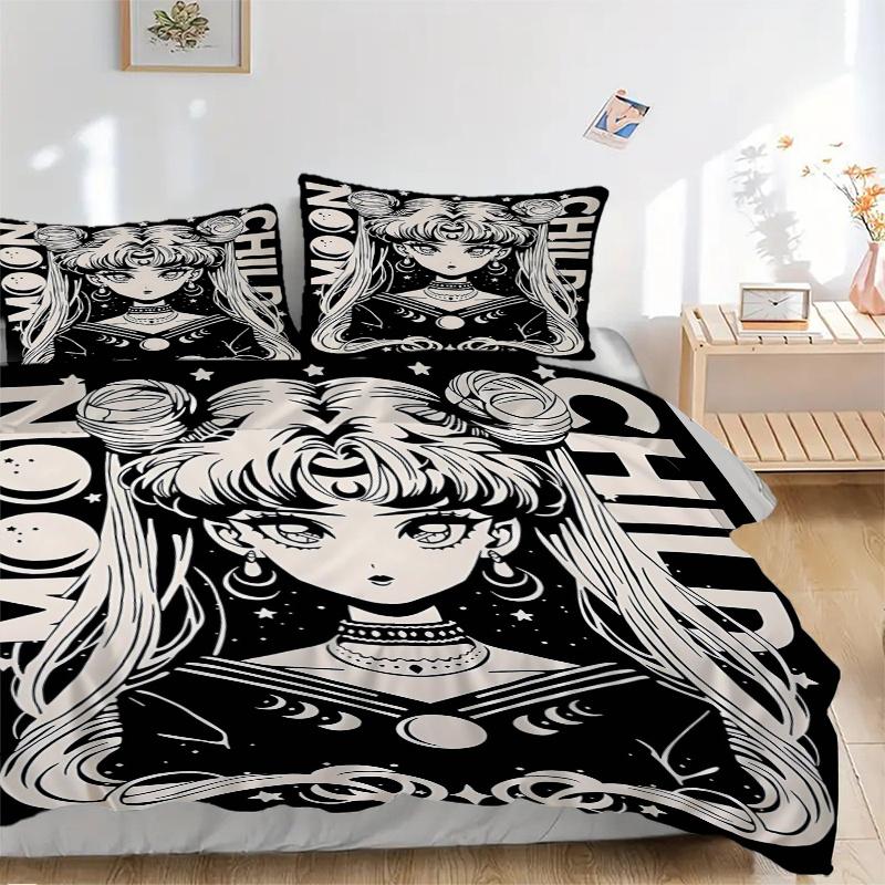 3pcs Sailor Moon's Printed Bedding Set, Soft and Comfortable Quilt Cover for Bedroom, Guest Room (1 Duvet Cover + 2 Pillowcases, Pillow Core