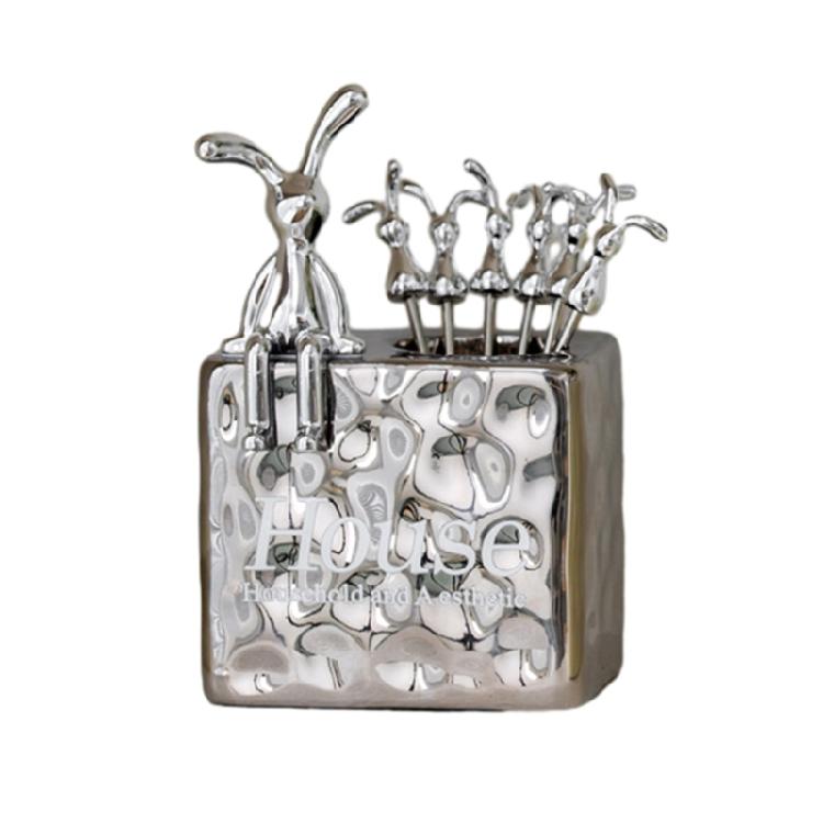 

Pack of 6 Rabbit Dessert Forks Stainless Steel Fruit Fork Set Rabbit Cake Fork 1 серебряный