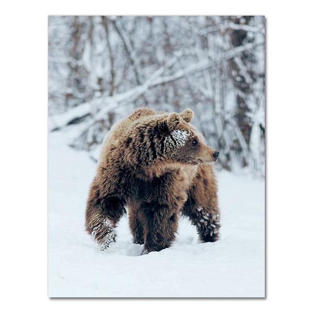 Scandinavian Poster and Print Winter Nature Landscape Canvas Painting Beer Deer Animal Wall Art Picture Nordic Style Home Decor No Frame