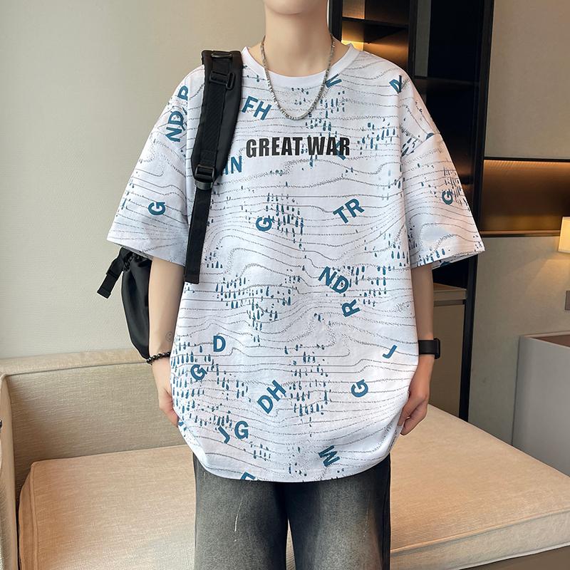 

Summer men s loose short-sleeved T-shirt tops quarter-sleeved round neck half-sleeved T-shirt XL білий