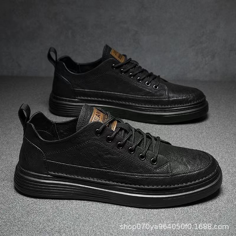 

Spring and Autumn popular men s shoes, versatile black casual leather shoes for men, low-top waterproof board shoes, work shoes, light sports shoes 39 чёрный