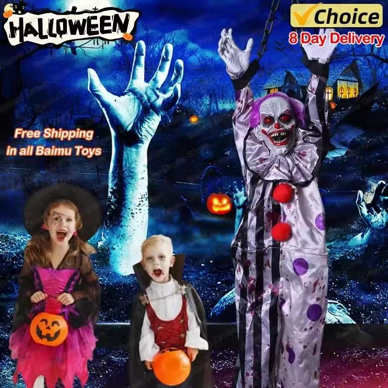 Halloween Decorations Electric Voice-activated Hanging Ghost Clown Hanging Ghost Haunted House Horror Decoration Props