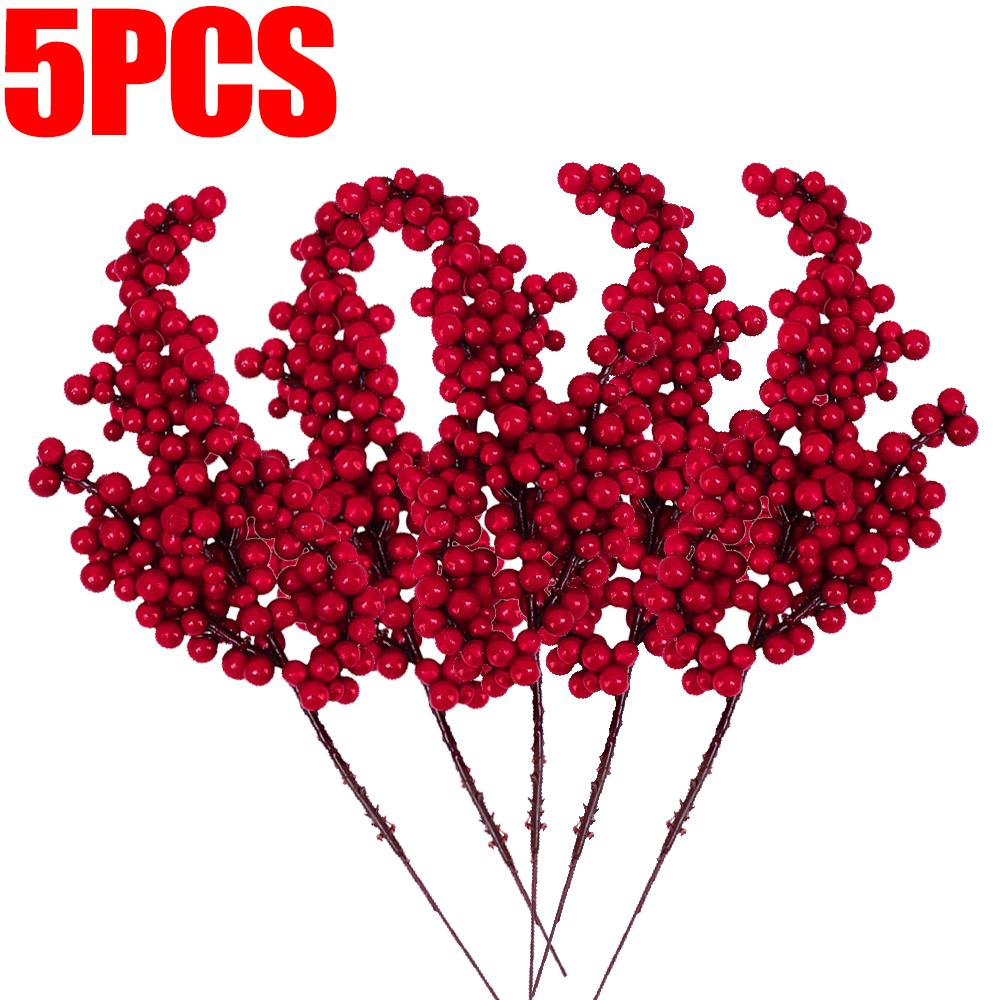 Simulation Red Berry Artificial Christmas Wealth Fruit Branches for Xmas Tree Party Home Table Ornaments Red Fruit Wreath Decor