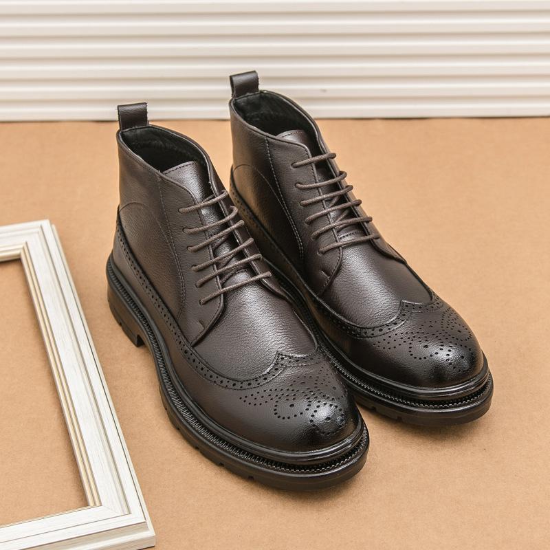

Men s shoes Brock high-top leather shoes British Martin boots Korean version casual trendy shoes fashion business dress leather shoes 44