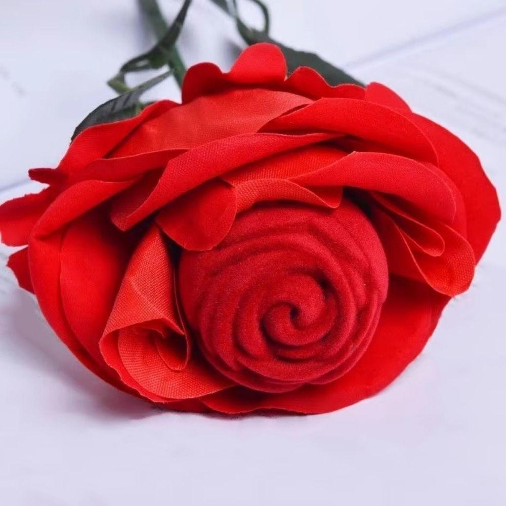 Red Velvet Rose Flower Ring Box Creative Jewelry Display Box  Valentine's Day Gift
