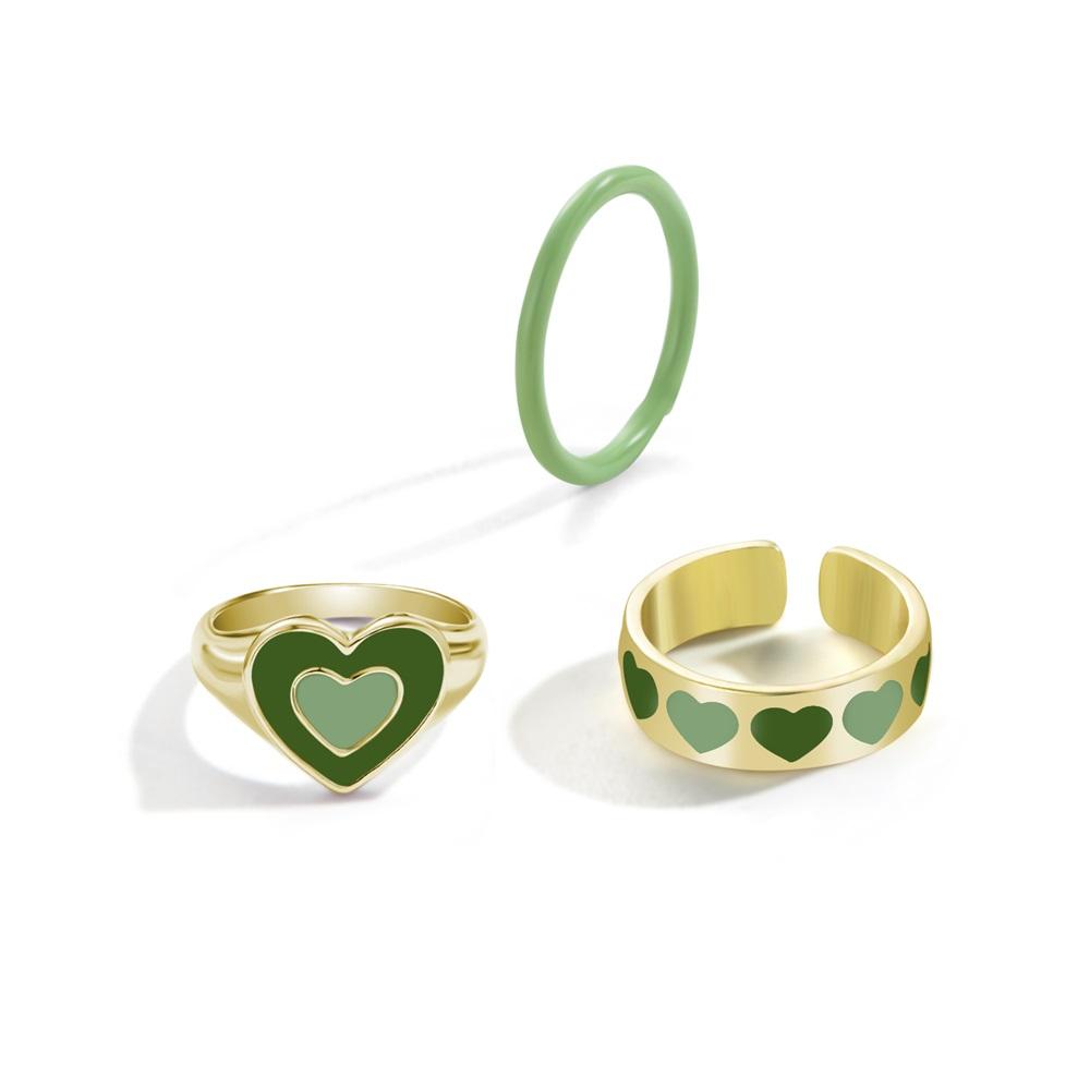 2023 Fashion Matching Pink Heart Ring Women's Fashion Metal Pink Chain Love Heart Ring Set