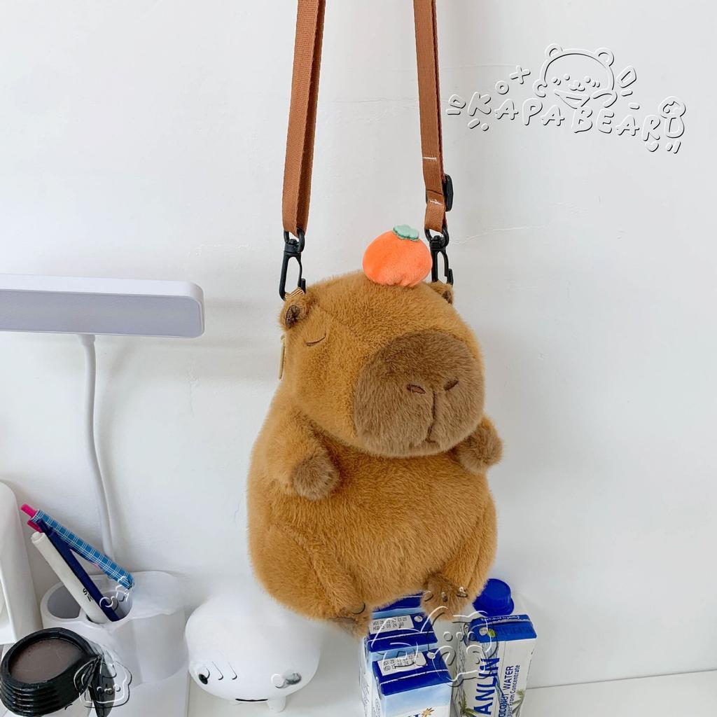 Handbag Capybara Plush With Orange Pendant Design Ugly And Cute Phone Bag