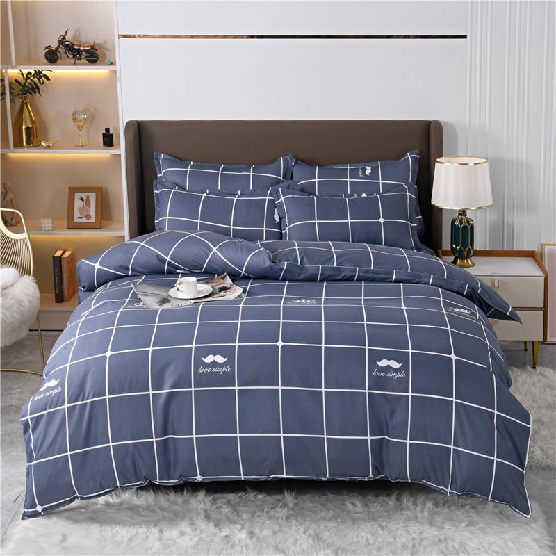 Blue Striped Plaid Style Duvet Cover Set Modern Geometry Quilt Cover with Pillowcases Bedding Set 3Pcs for Kids Boys Room Decor