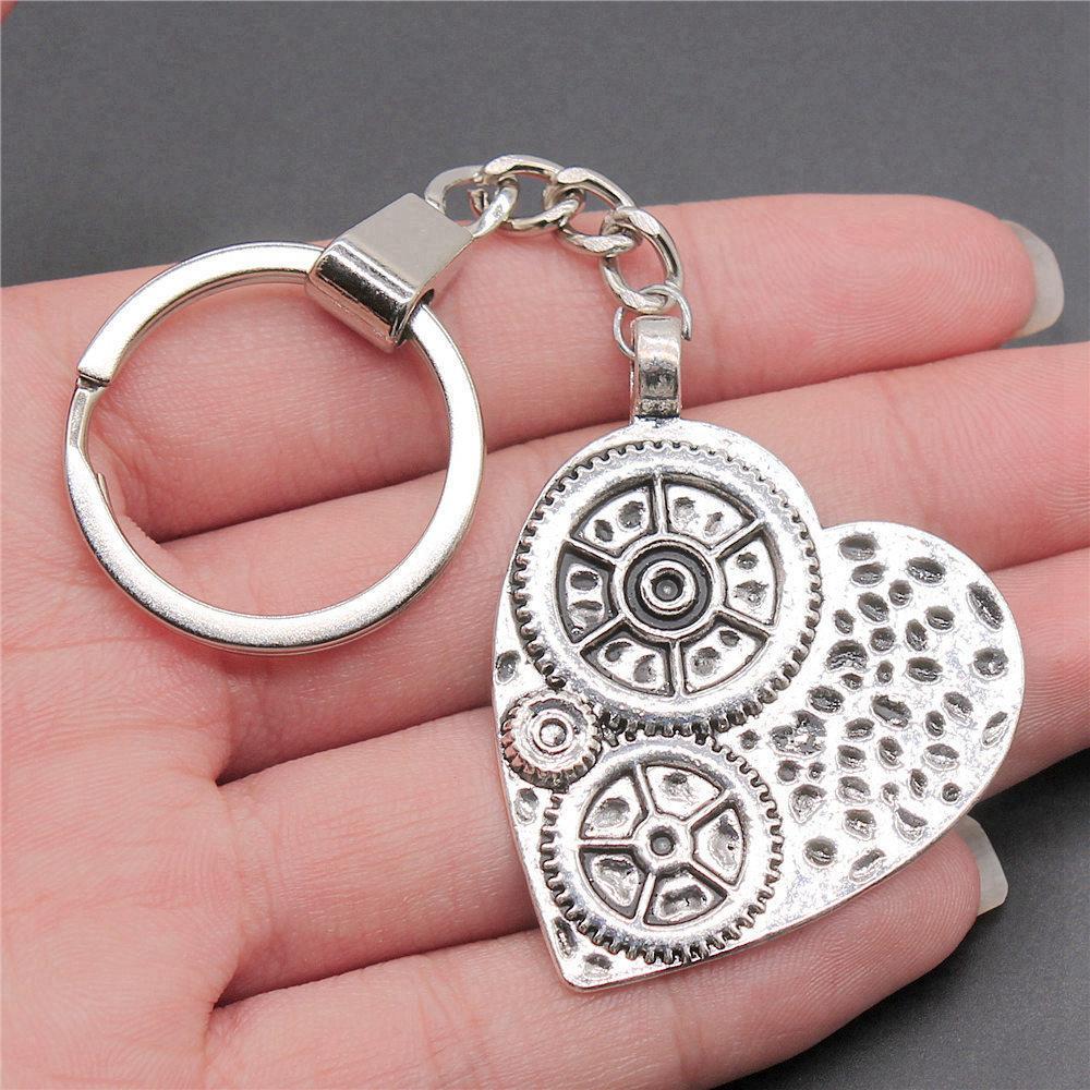 Punk Airplane Gear Steampunk Themed Antique Bronze Metal Keychain with 30mm Ring for Boys Bag Charm