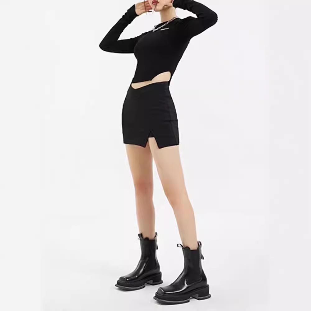 2024 Spring Women's V-Shaped High Waist A-Line Miniskirt