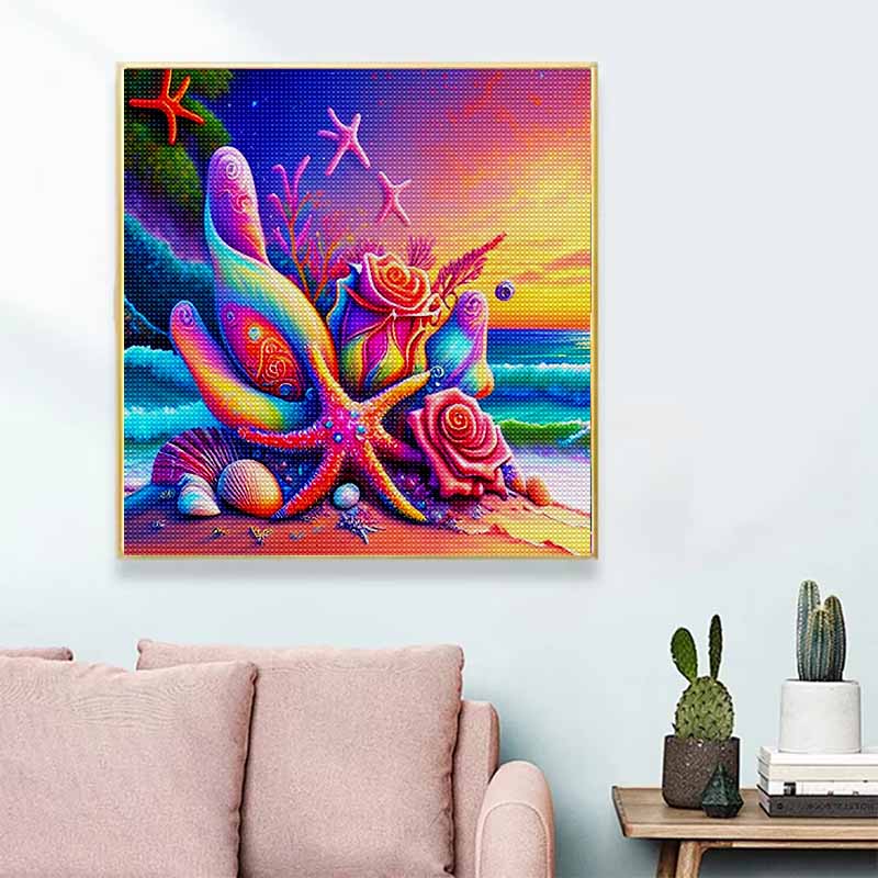 New Arrival 5D DIY Full Circle Diamond Painting "Starfish Rose" Embroidery Cross Stitch Home Decor Gift