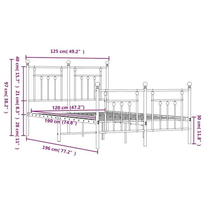 VidaXL Metal Bed Frame with Headboard-Footboard Black 120x190 Cm 353552