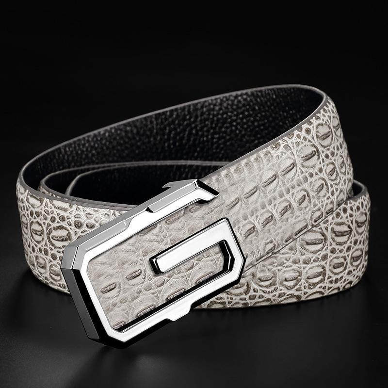 

Новый мужской ремень с узором из натуральной кожи, универсальный молодежный деловой ремень, ремень с гладкой пряжкой с простой буквой 120cm