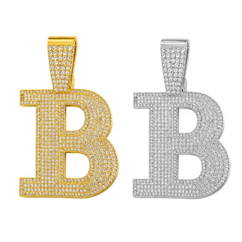 Hip Hop Alloy Letter Pendant Necklace With Full Rhinestone Inlay Cuban Chain Men Streetwear Fashion Accessory