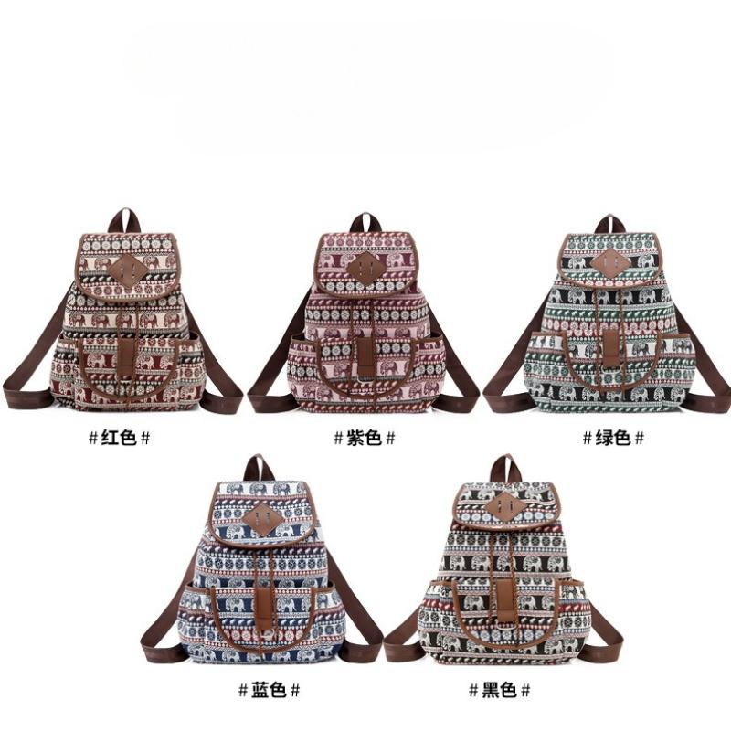 1Pc New Ethnic Style Multi-pocket Backpack Female Mori Foreign Style Large Capacity Canvas Schoolbag Casual Outdoor Small Backpack