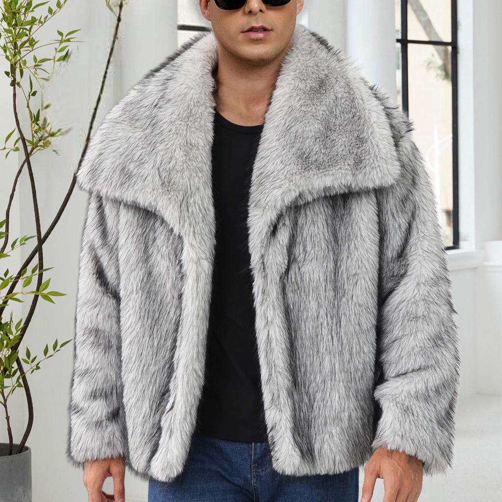 Cappotto in Eco-pelliccia Giacche Invernali da Uomo Antivento Peloso Lusso Collo a Revers Cappotti Giacca in Eco-pelliccia con Tasche Uomo Caldo Soffice Trench Giacche in Eco-pelliccia
