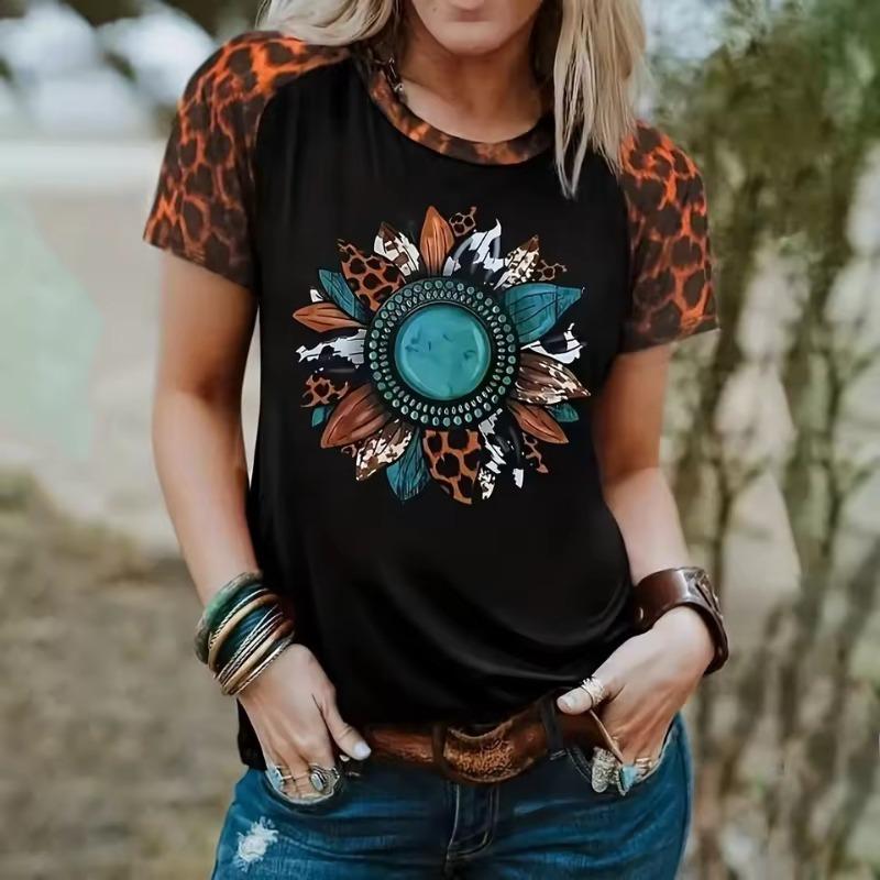 

Women s T-shirt 3D Printed Casual Short Sleeved Vintage Ethnic Style Pattern Printing O-Neck Top Fashionable Street Women s Clothing 5XL