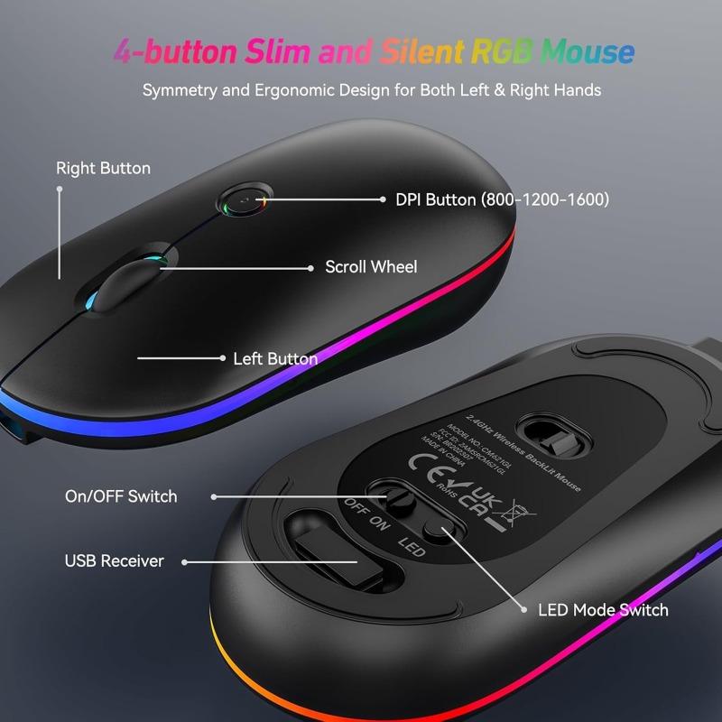2.4G Wireless Keyboard Mouse Set RGB Backlit Rechargeable Full-Size Rechargeable Ergonomic Business Office Keyboard & Mouse Set