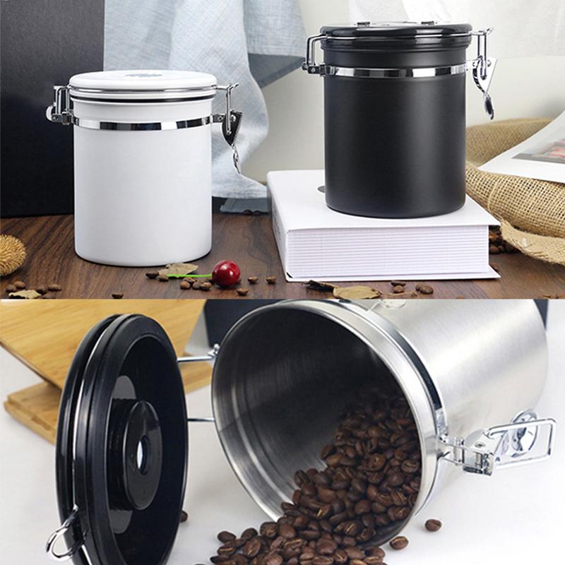 1.5/1.8L Coffee Canister Airtight Coffee Bean Canister Stainless Steel Coffee Jar Storage For Coffee Bean Tea Black/White/Silver