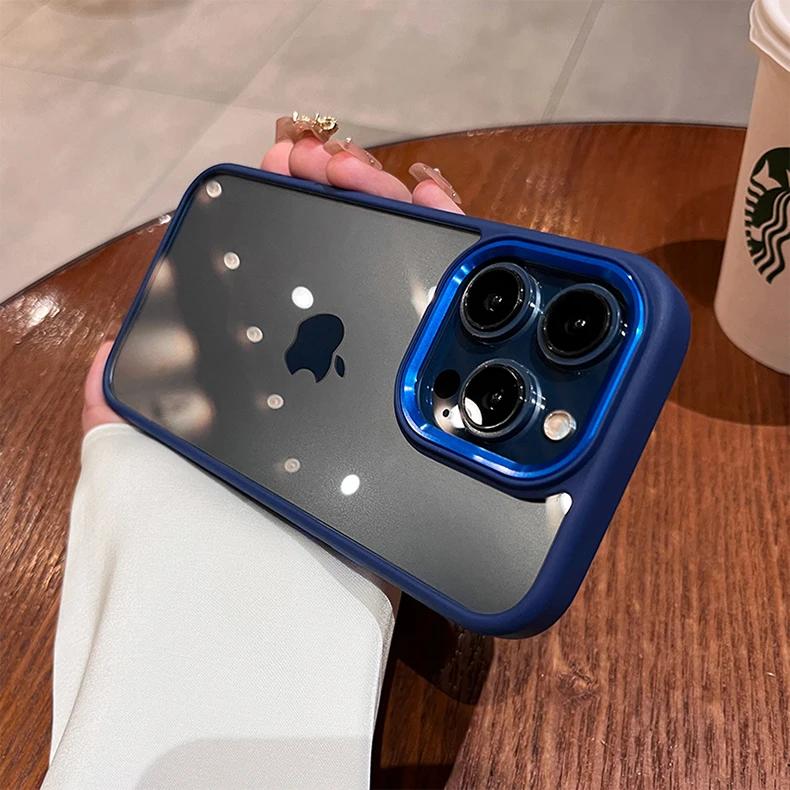 Luxury Clear Shockproof Case For iPhone 15 14 13 12 Mini 17 Pro XS Max XR X 7 8 Plus Soft Bumper Metal Camera Protection Cover