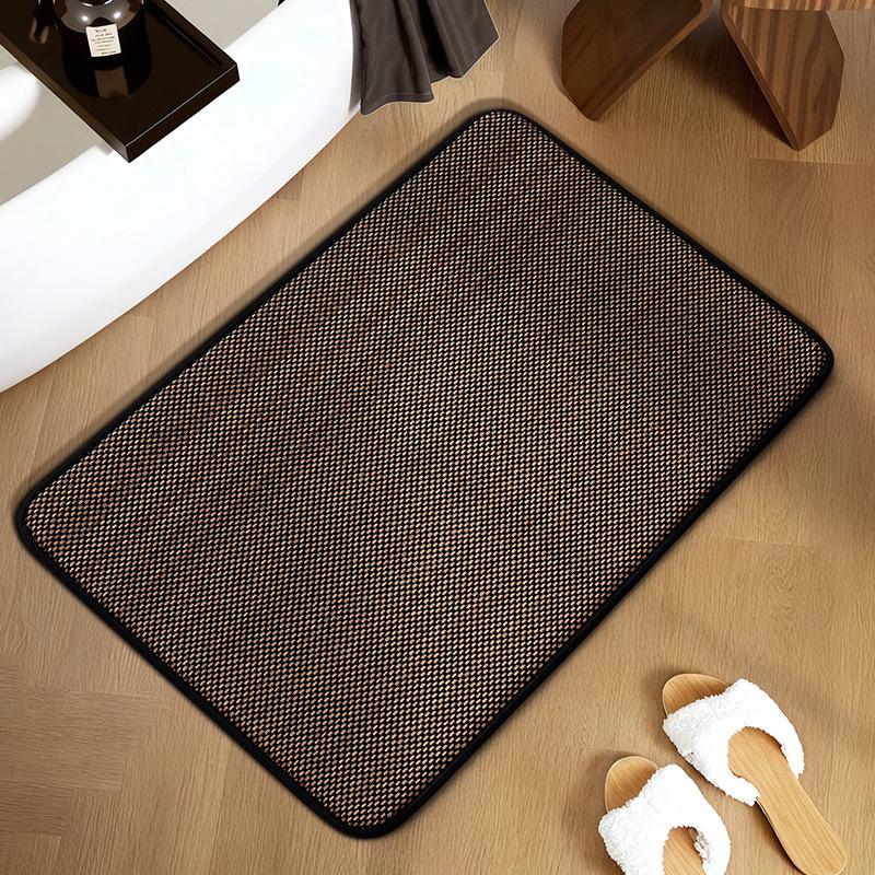 Non-slip Bath Mat with Linen Weave Memory Foam, Quick-Drying and Absorbent, Simple Plain Bathroom Rug Shower Door Mats