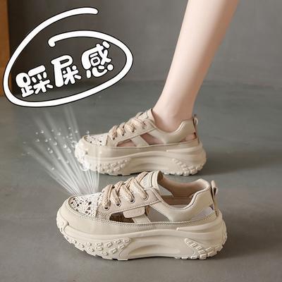 Atmungsaktive Mesh-Schuhe mit dicker Sohle und Absatz für Damen, Sommer, dünne Dad-Schuhe, modisches Mesh, vielseitig, weichsohlige Sport-Freizeitschuhe, Kinder