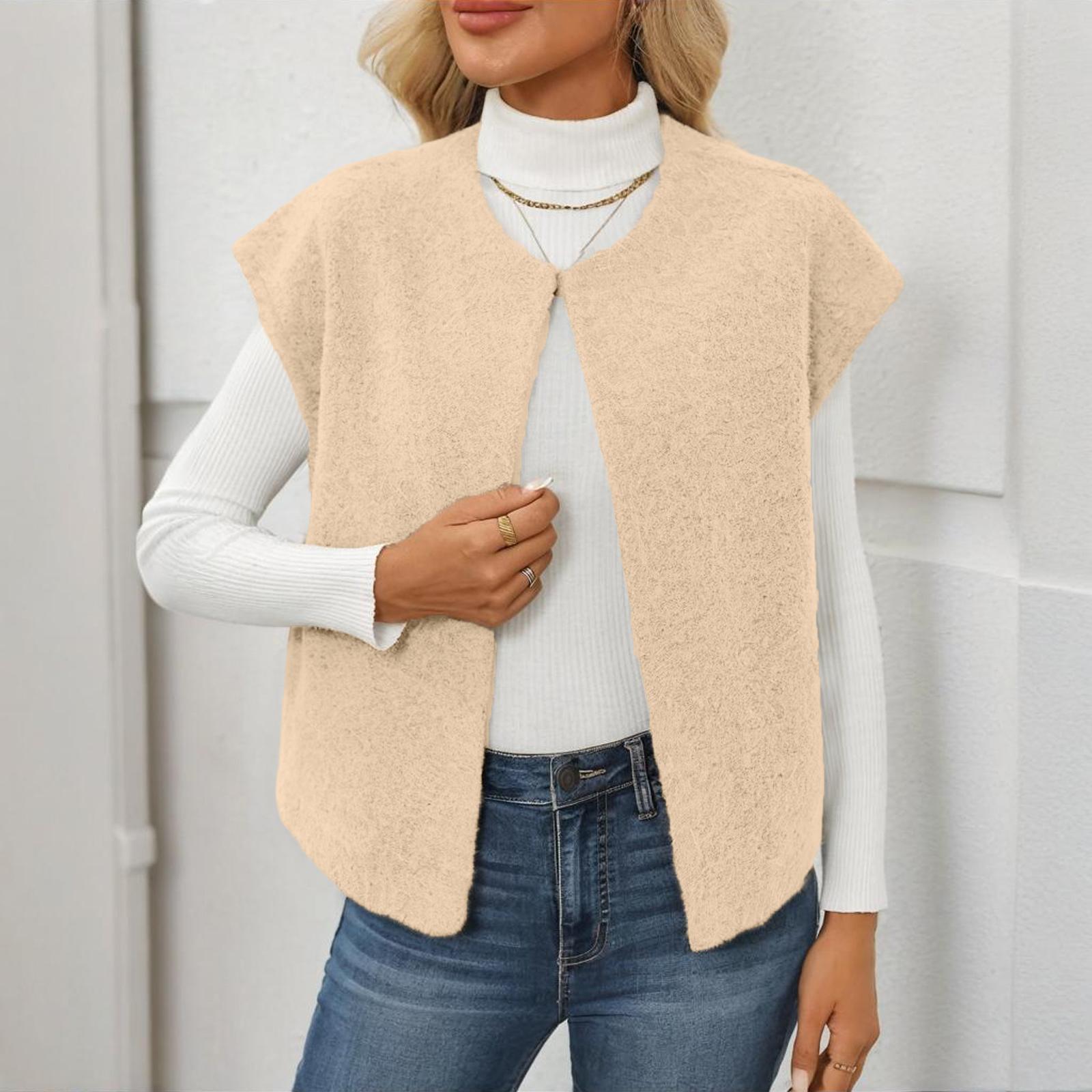 

Жіночий жилет з V-подібним вирізом, двосторонній, ручної роботи, з вовняної суміші - Елегантний приталений S бежевий