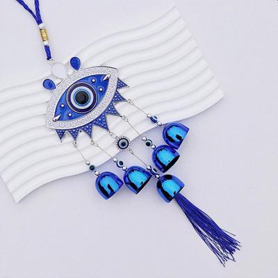 Flower Plate Evil Eyes WindBell Lucky Turkish Hanging Ornament Feng Shui Hanging Bell Wall Decor Metal Blue Eye Wind Chime