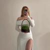 Off-Shoulder Women Sexy High Slit Evening Party Slim Dresses Elegant Fashion Gown Hot Girl Solid White Long Sleeve Bodycon Maxi Dress Female Clothes