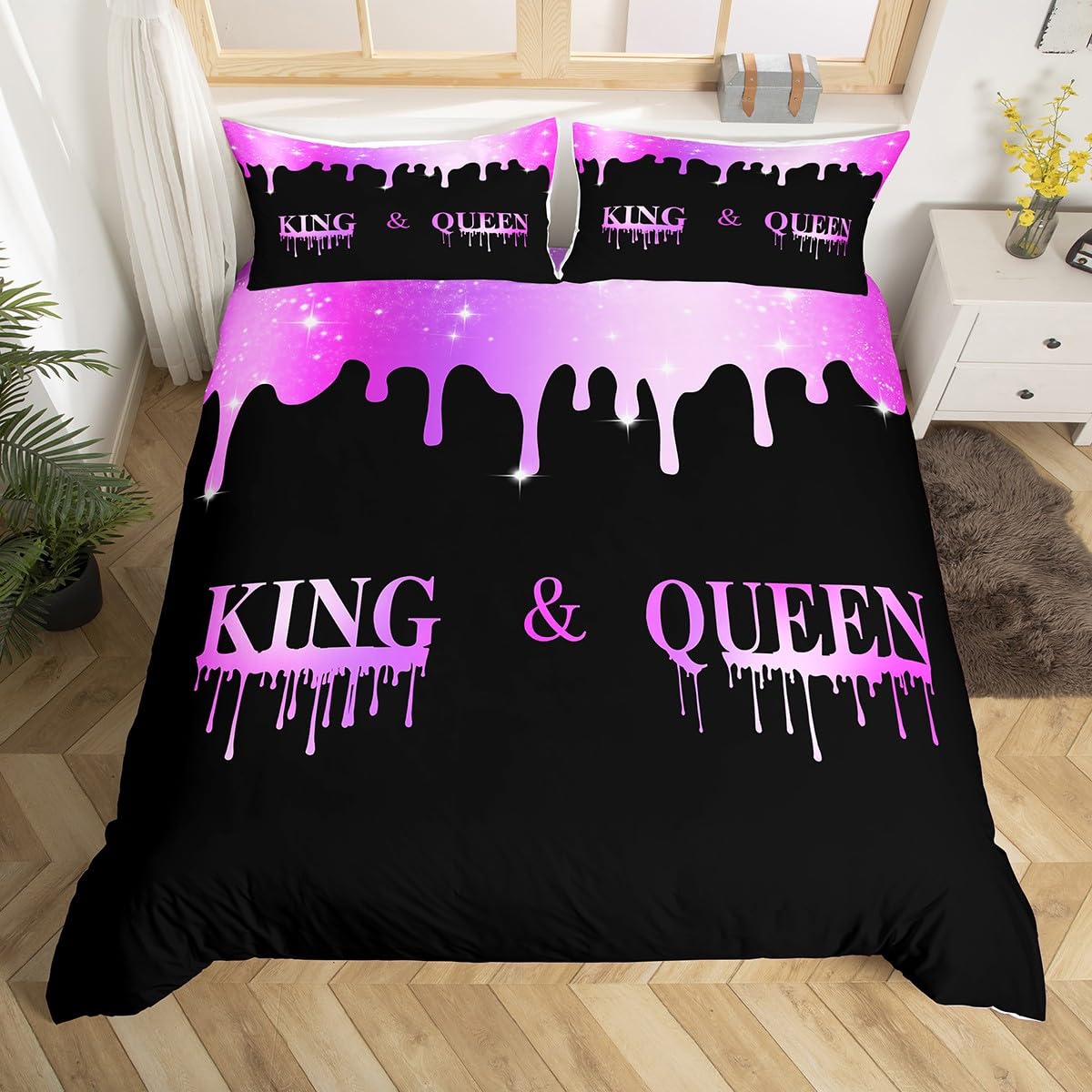

Підковдра Gold Crown для закоханої пари King Queen Комплект постільної білизни Mr Mrs Comforter Cover Ювілейна ковдра з 2 наволочками EU Single(135x200cm)