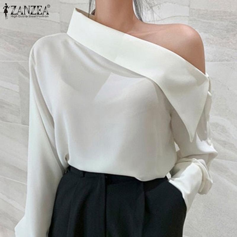 

ZANZEA Женская блузка с длинными рукавами и открытыми плечами