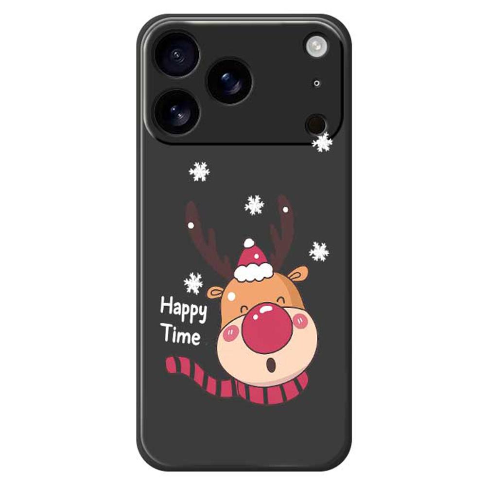 

For iPhone 17 Pro Case Smiling Deer Pattern Printing Straight Edge TPU Phone Back Cover Black