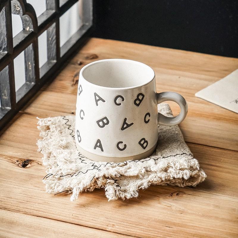 Baifenbai Home Furnishing White Ceramic Cup Home Niche Breakfast Cup Mug Japanese Coarse Pottery Retro Milk Coffee Cup Creative Couple Cup