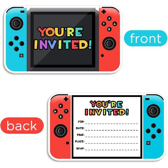 Yangmics Direct Video Gamer Birthday Party Fill In Invitations, Video Game Party Invitations, Decorations, Favors for Boys Kids, 30 Invitations + 30