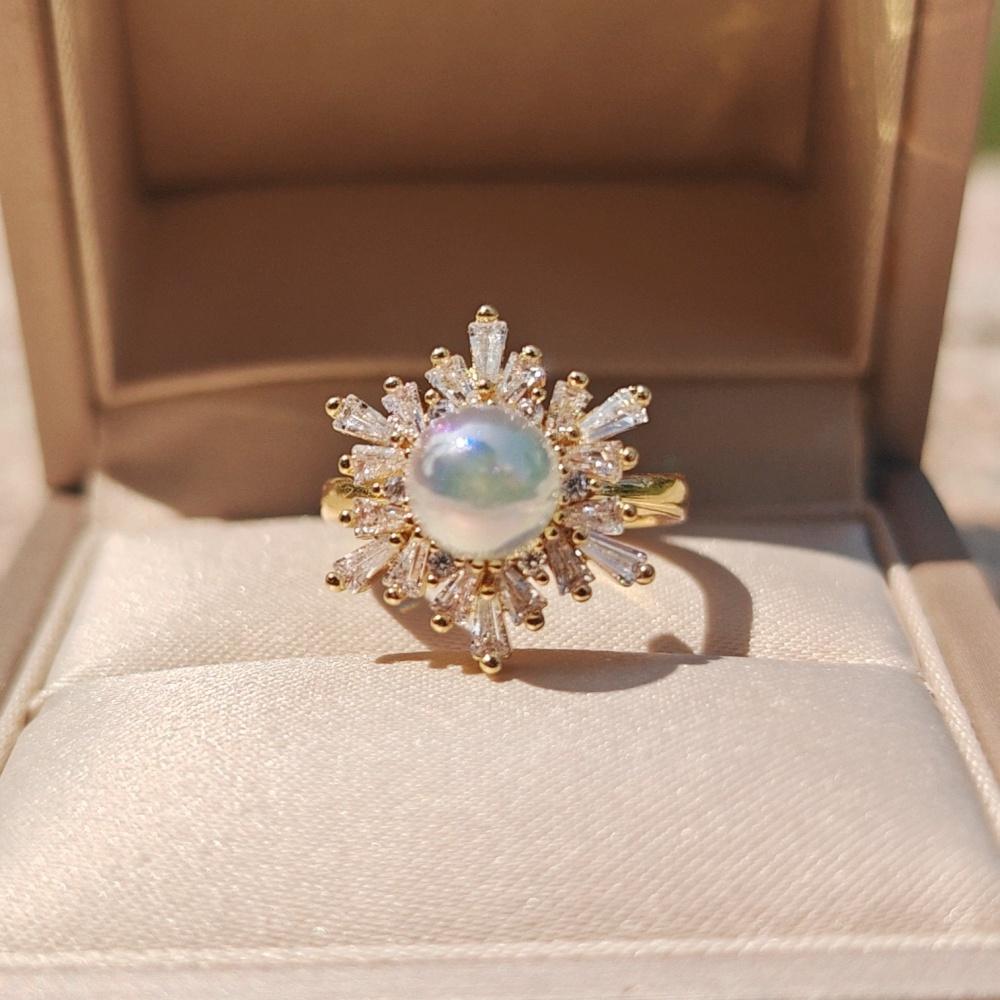 

Новые роскошные циркониевые снежинки открывающиеся регулируемые кольца для женщин модные искусственные жемчуга кольца ювелирные изделия аксессуары для рождественской вечеринки синий